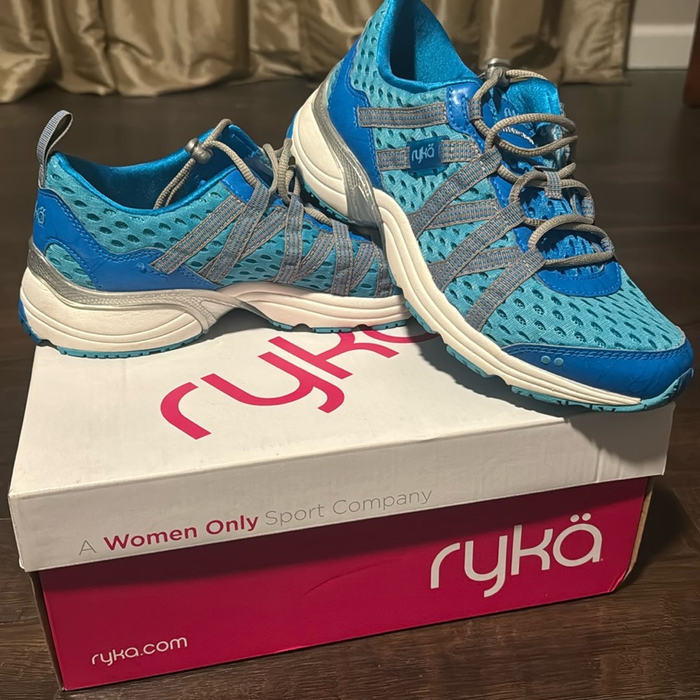 Ryka Women’s Hydro Sport Water Shoe in Detox Blue. Twinkle Blue. Chrome Silver.